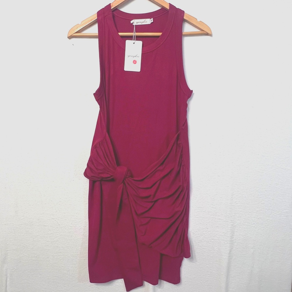 NWT Yingkis‎ Burgundy Sleeveless Dress Knot Detail Casual Summer Party Size M
